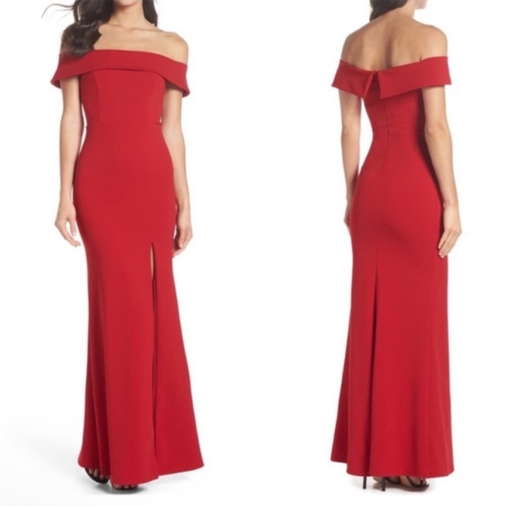 Lulus Aveline Burgundy Off-the-Shoulder Maxi Dress Sz L‎